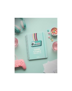 Agenda escolar liderpapel 26-27 espiral game on dia pagina a5 bilingue 80g papel fsc verde