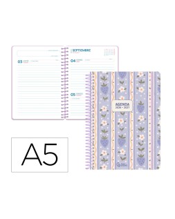 Agenda escolar liderpapel 26-27 espiral fantasy a dia pagina a5 bilingue 80g papel fsc azul fresas