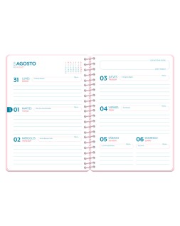 Agenda escolar liderpapel 26-27 espiral cottage semana vista a5 bilingue 80g papel fsc rosa corazones