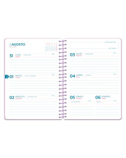 Agenda escolar liderpapel 26-27 espiral cottage semana vista a5 bilingue 80g papel fsc azul fresas