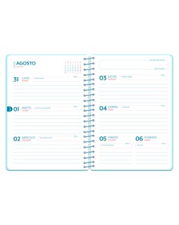 Agenda escolar liderpapel 26-27 espiral cottage semana vista a5 bilingue 80g papel fsc azul corazones