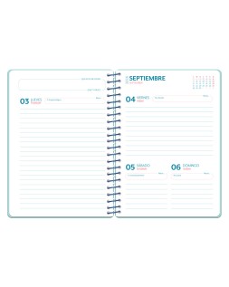 Agenda escolar liderpapel 26-27 espiral sports dia pagina a5 bilingue 80g papel fsc azul perro