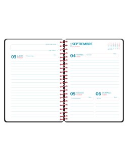 Agenda escolar liderpapel 26-27 espiral sports dia pagina a5 bilingue 80g papel fsc negro capibara