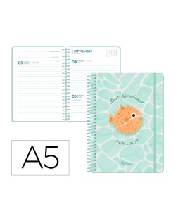 Agenda escolar liderpapel 26-27 espiral save planet dia pagina a5 bilingue 80g papel fsc azul