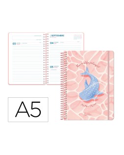 Agenda escolar liderpapel 26-27 espiral save planet dia pagina a5 bilingue 80g papel fsc rosa