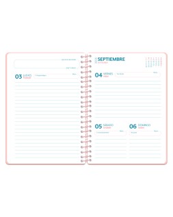 Agenda escolar liderpapel 26-27 espiral save planet dia pagina a5 bilingue 80g papel fsc rosa