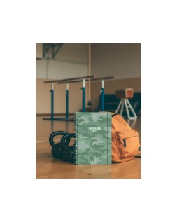Agenda escolar liderpapel 26-27 espiral military dia pagina a5+ bilingue 80g papel fsc verde