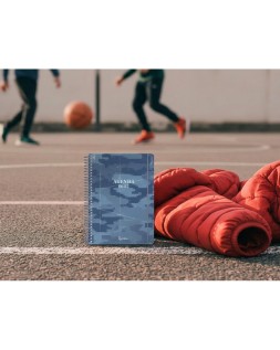 Agenda escolar liderpapel 26-27 espiral military dia pagina a6+ bilingue 80g papel fsc azul