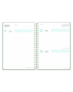 Agenda escolar liderpapel 26-27 espiral military dia pagina a6+ bilingue 80g papel fsc verde militar