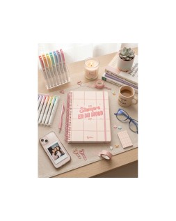 Agenda escolar liderpapel 26-27 espiral graphic dia pagina a5+ bilingue 80g papel fsc rosa