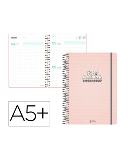 Agenda escolar liderpapel 26-27 espiral pattern dia pagina a5+ bilingue 80g papel fsc waves