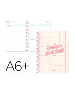 Agenda escolar liderpapel 26-27 espiral graphic dia pagina a6 bilingue 80g papel fsc rosa