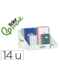 Agenda escolar liderpapel 26-27 espiral mix 2 diseños surtidos bilingüe 80g papel fsc expositor 14 unidades