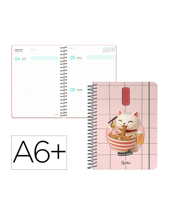 Agenda escolar liderpapel 26-27 espiral oriental dia pagina a6+ bilingue 80g papel fsc gato