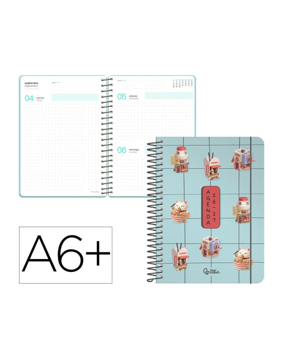 Agenda escolar liderpapel 26-27 espiral oriental dia pagina a6+ bilingue 80g papel fsc mix