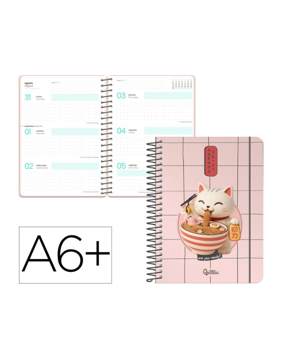 Agenda escolar liderpapel 26-27 espiral oriental semana vista a6+ bilingue 80g papel fsc gato
