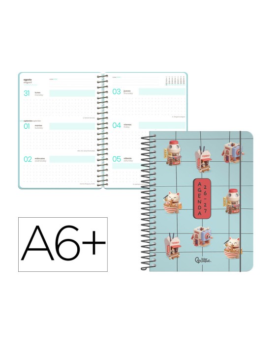 Agenda escolar liderpapel 26-27 espiral fantasy f semana vista a6+ bilingue 80g papel fsc diseño4