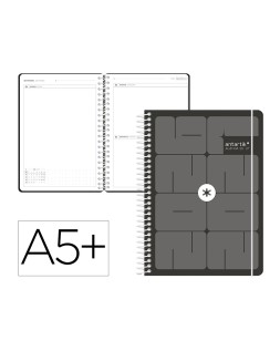 Agenda escolar antartik 26-27 espiral essentials dia pagina a5+ bilingue 80g papel fsc negro