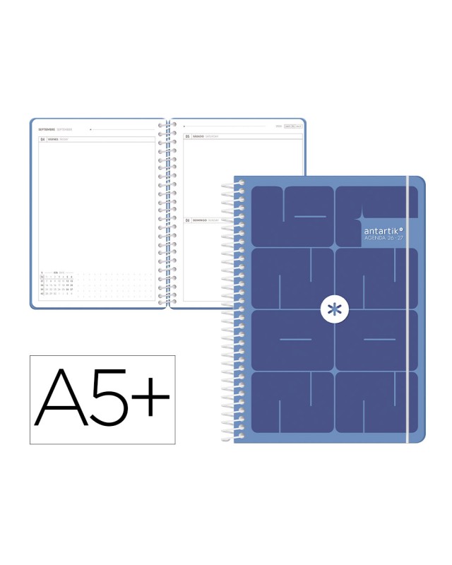 Agenda escolar antartik 26-27 espiral essentials dia pagina a5+ bilingue 80g papel fsc naranja