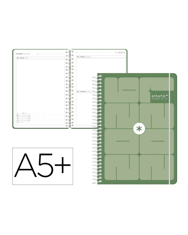 Agenda escolar antartik 26-27 espiral essentials dia pagina a5+ bilingue 80g papel fsc rosa