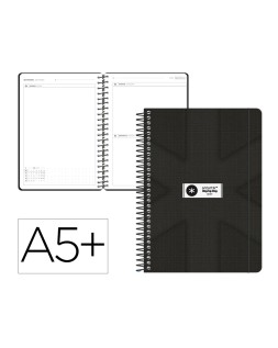 Agenda escolar antartik 26-27 espiral pack and go dia pagina a5+ bilingue 80g papel fsc negro