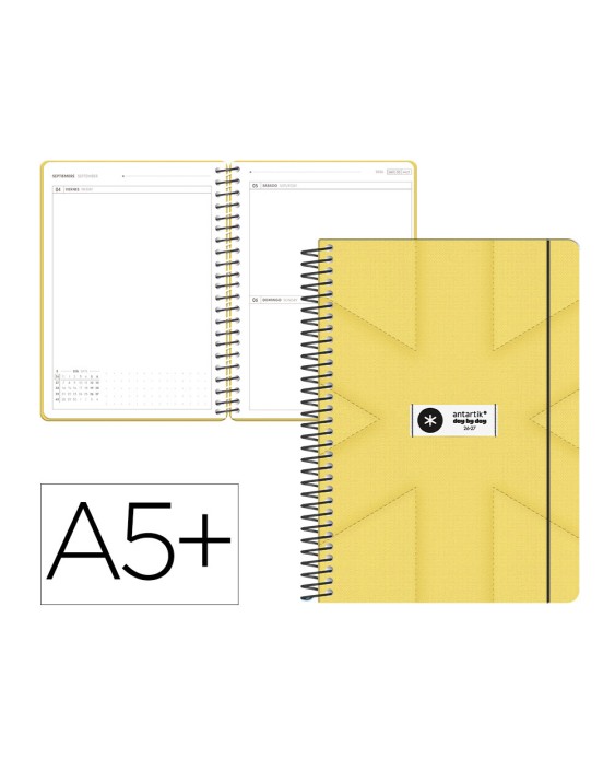Agenda escolar antartik 26-27 espiral pack and go dia paginaa5+ bilingüe 80g papel fsc amarillo