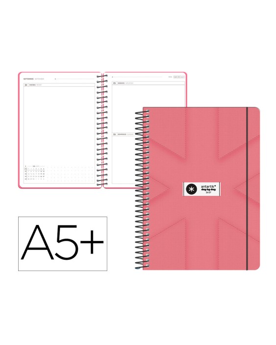 Agenda escolar antartik 26-27 espiral pack and go dia paginaa5+ bilingüe 80g papel fsc rosa coral