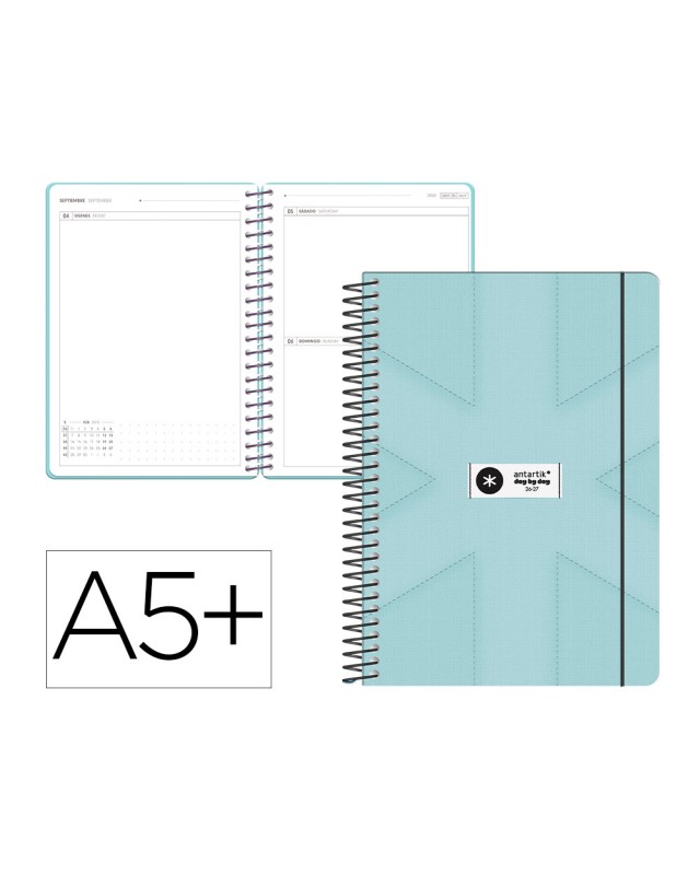 Agenda escolar antartik 26-27 espiral pack and go dia paginaa5+ bilingüe 80g papel fsc menta