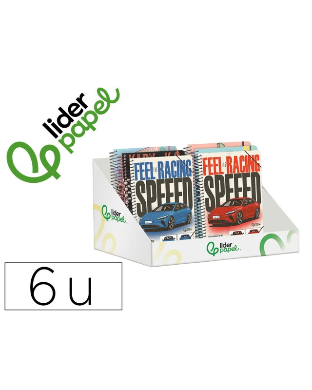 Agenda escolar liderpapel 26-27 espiral mix diseños surtidos bilingüe 80g papel fsc expositor 6 unidades