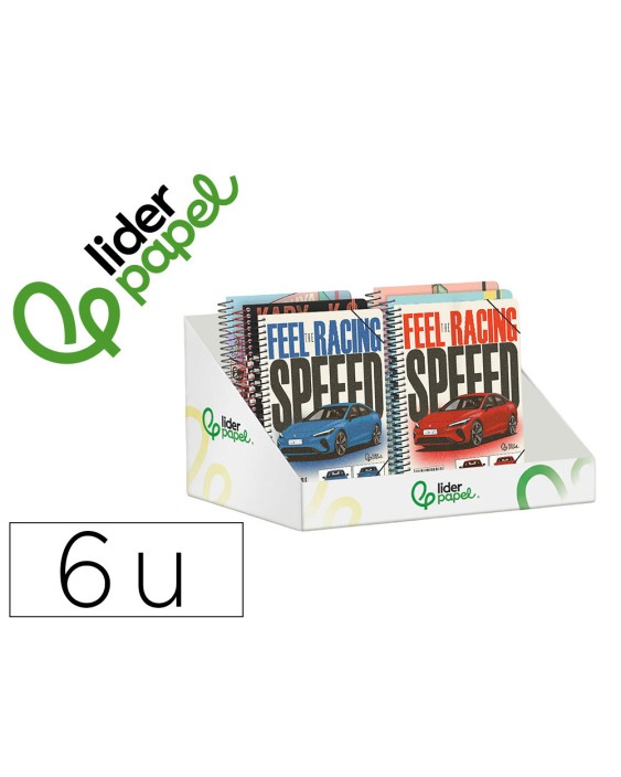 Agenda escolar liderpapel 26-27 espiral mix diseños surtidos bilingüe 80g papel fsc expositor 6 unidades