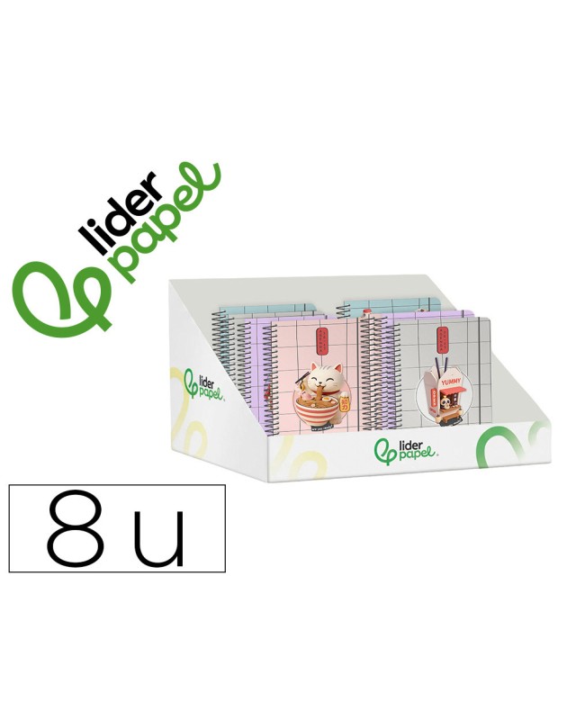 Agenda escolar liderpapel 26-27 espiral oriental diseños surtidos bilingüe 80 g papel fsc expositor 8 unidades