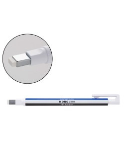 Portagomas tombow mono zero con clip goma rectangular 2,5 x 5 mm color blanco azul y negro