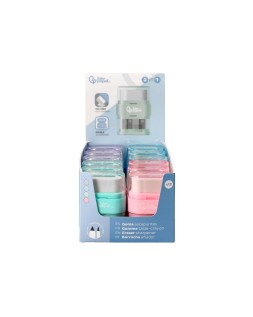 Goma de borrar liderpapel rectangular con protector plastico sacapuntas 2 usos colores surtidos