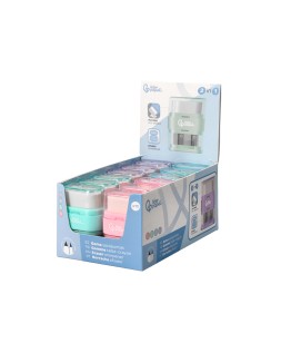 Goma de borrar liderpapel rectangular con protector plastico sacapuntas 2 usos colores surtidos