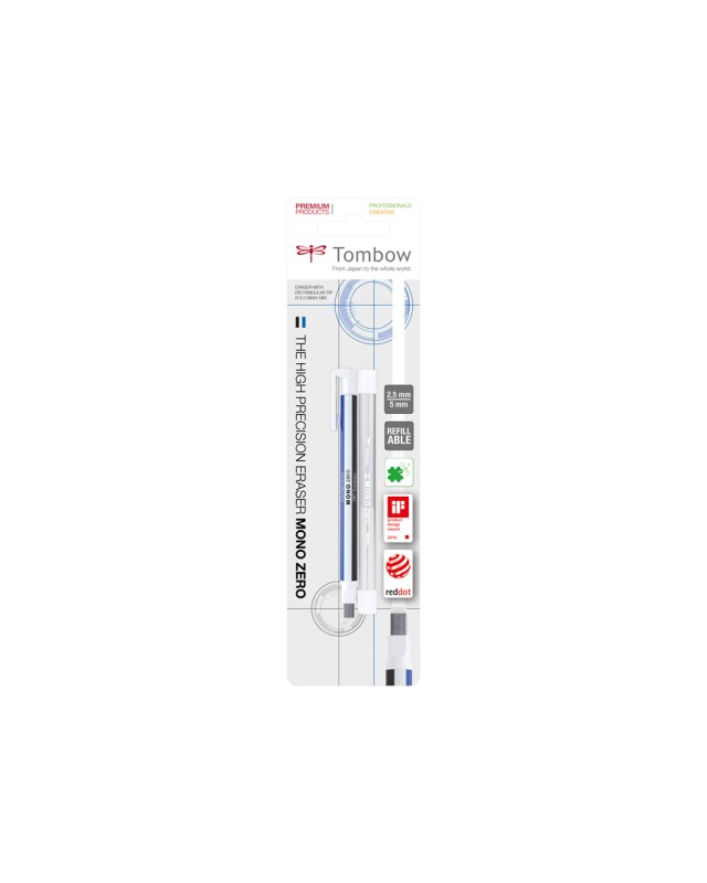 Portagomas tombow mono zero con clip goma rectangular 2,5mm x 5mm+ 2 recambios