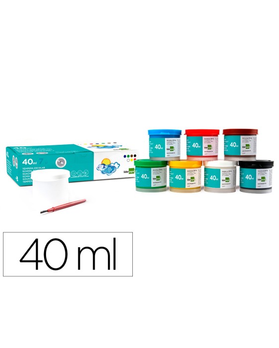 Tempera escolar liderpapel 40 ml caja 7 colores surtidos + pincel