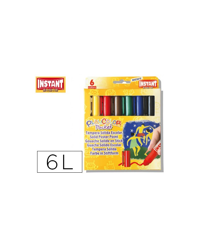 Tempera solida en barra playcolor pocket escolar caja de 6 colores surtidos