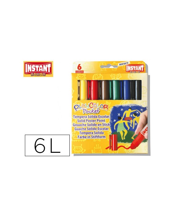 Tempera solida en barra playcolor pocket escolar caja de 6 colores surtidos
