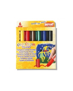 Tempera solida en barra playcolor pocket escolar caja de 6 colores surtidos