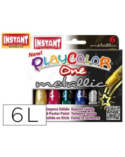 Tempera solida en barra playcolor escolar caja de 6 colores metalizados surtidos