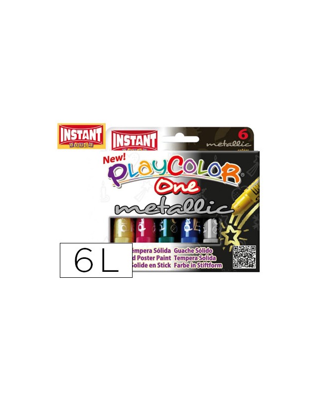 Tempera solida en barra playcolor escolar caja de 6 colores metalizados surtidos