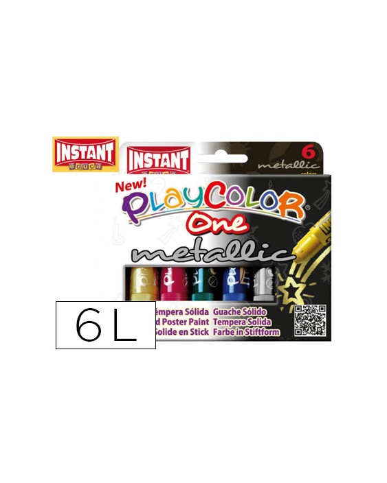 Tempera solida en barra playcolor escolar caja de 6 colores metalizados surtidos