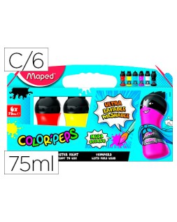 Tempera maped color peps ultra lavable caja de 6 colores surtidos primarios 75 ml