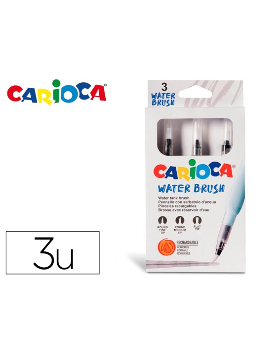 Pincel carioca recargable agua redondo caja de 3 unidades puntas surtidas