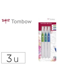 Pincel tombow water brush con deposito rellenable blister de 3 unidades punta fina/media/plana