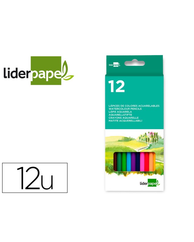 Lapices de colores acuarelables liderpapel caja de 12 unidades colores surtidos