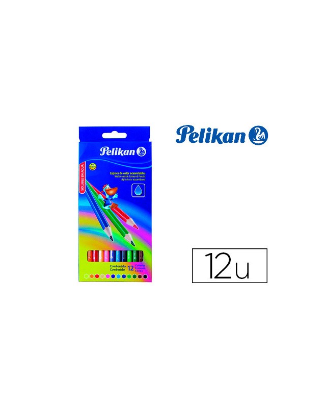 Lapices de colores pelikan hexagonales acuarelables mina 3mm caja de 12 colores surtidos