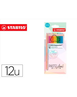 Lapices de colores stabilo aquacolor acuarelables pastel love estuche carton de 12 colores surtidos