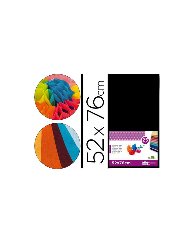 Papel seda liderpapel negro 52x76 cm 18 gr paquete de 25 hojas
