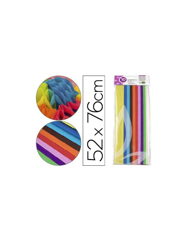 Papel seda liderpapel 52x76cm 18g/m2 bolsa de 10 hojas colores surtidos